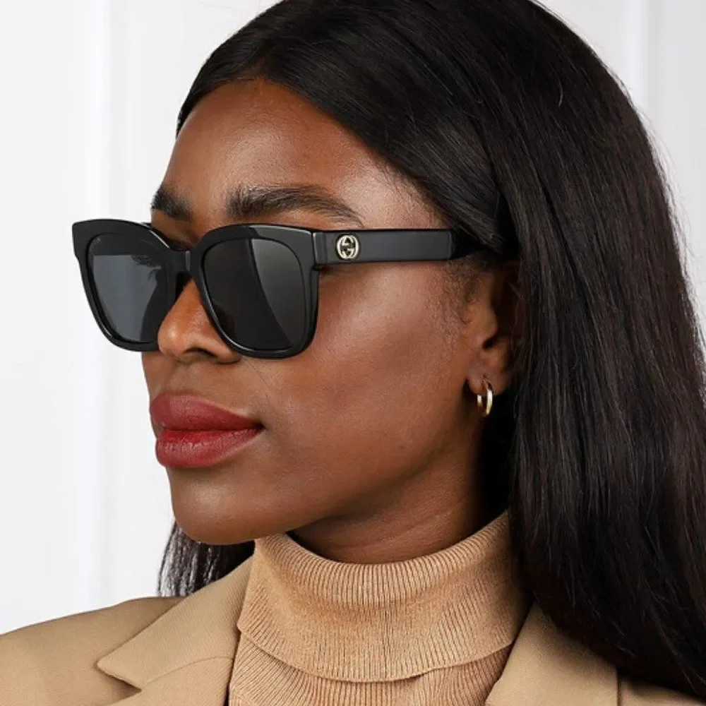 NEW GUCCI GG0034SN 001 Black Grey Square Women Sunglasses